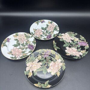 VTG Fitz & Floyd Cloisonne Peony Black White Floral Gold Accent 7.5” Plate -4